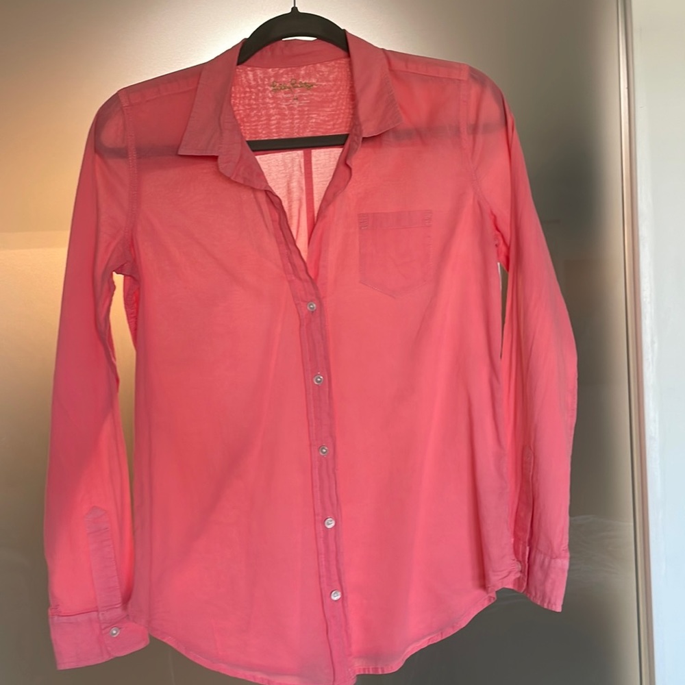 Pink Lilly Pulitzer Sheer Cotton Blouse XS